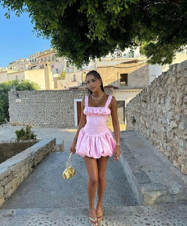 Aimishang Cute A Line Square Neck Sleeveless Summer Short Graduation Party Dress Sweet Homecoming Dress