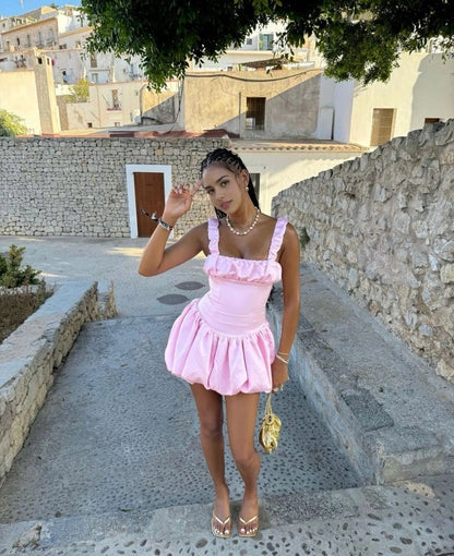 Aimishang Cute A Line Square Neck Sleeveless Summer Short Graduation Party Dress Sweet Homecoming Dress