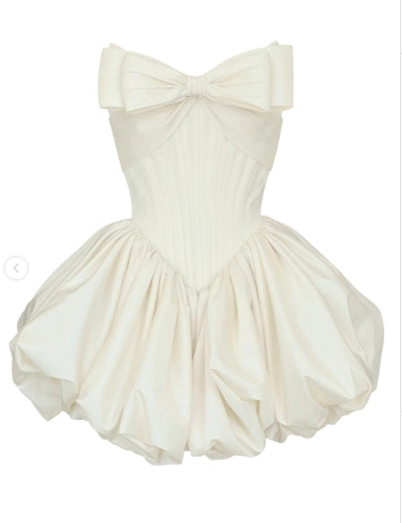 Aimishang Cute A Line Strapless Satin Short Birthday Party Dress Sleeveless Summer Homecoming Dress With Bow