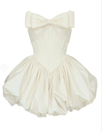 Aimishang Cute A Line Strapless Satin Short Birthday Party Dress Sleeveless Summer Homecoming Dress With Bow