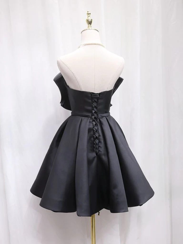 Aimishang Cute A Line Strapless Sleeveless Black Short Formal Prom Dress Lovely Homecoming Dress