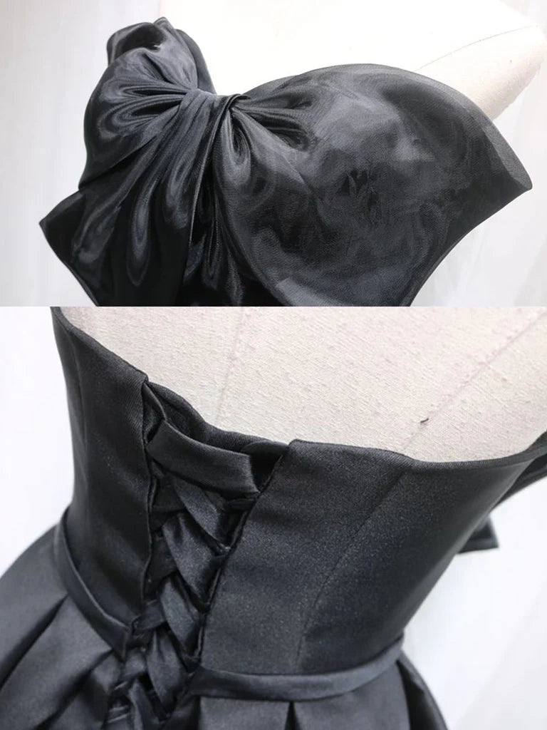 Aimishang Cute A Line Strapless Sleeveless Black Short Formal Prom Dress Lovely Homecoming Dress