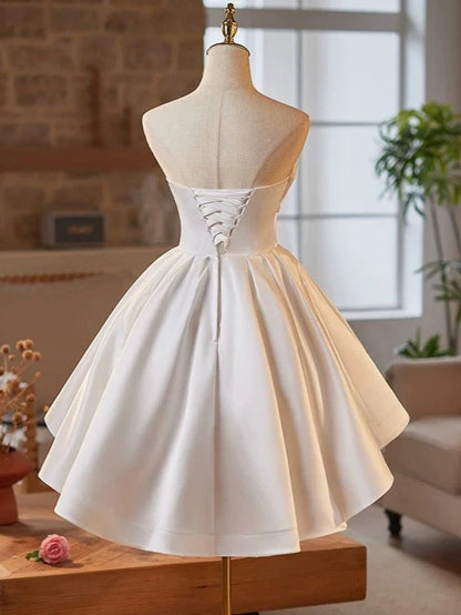Aimishang Cute A Line Strapless Sleeveless Satin Short Prom Dres Simple Homecoming Dress
