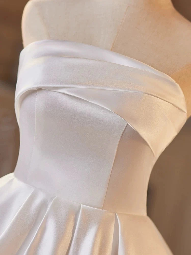 Aimishang Cute A Line Strapless Sleeveless Satin Short Prom Dres Simple Homecoming Dress