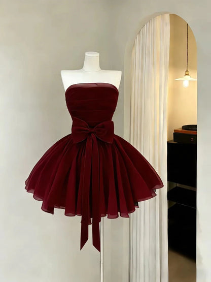 Aimishang Cute A Line Strapless Sleeveless Short Formal Prom Dress Lovely Mini Homecoming Dress with Bow