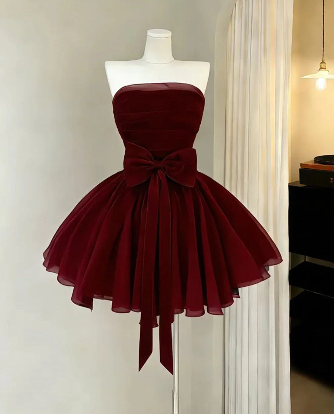 Aimishang Cute A Line Strapless Sleeveless Short Formal Prom Dress Lovely Mini Homecoming Dress with Bow