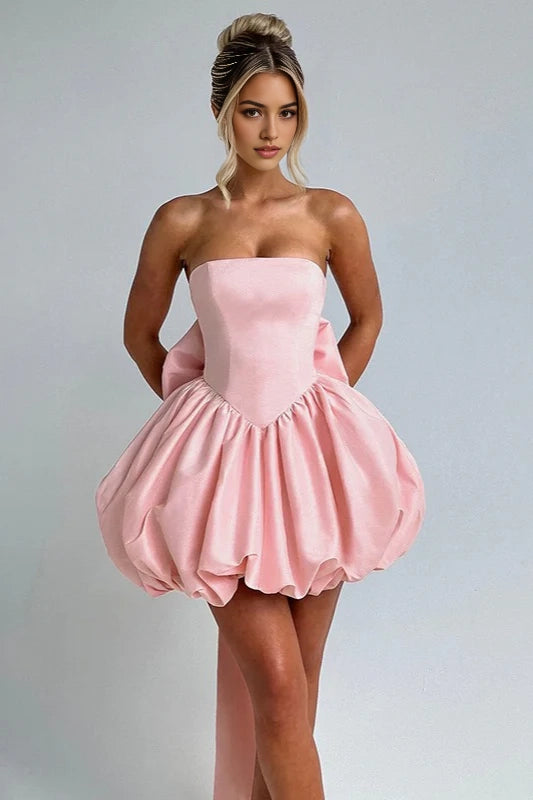 Aimishang Cute A Line Strapless Sleeveless Short Homecoming Dress Summer Lovely Birthday Party Dress With Big Bow