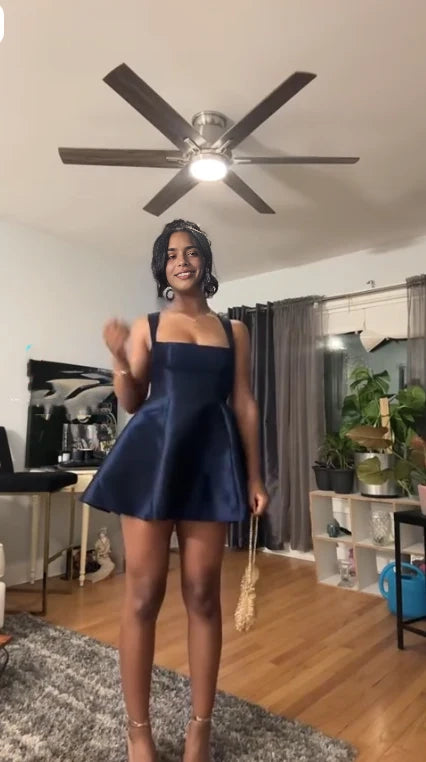 Aimishang Cute A Line Straps Sleeveless Satin Short Formal Birthday Party Dress Simple Homecoming Dress