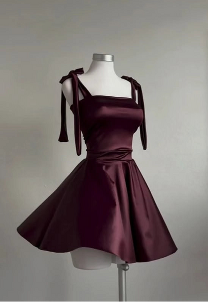 Aimishang Cute A Line Straps Sleeveless Satin Summer Short / Mini Simple Homecoming Dress For Girls