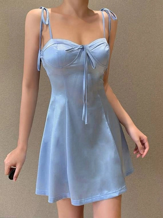 Aimishang Cute A Line Straps Sweetheart Neck Blue Short Birthday Party Dress Sleeveless Summer Homecoming Dress