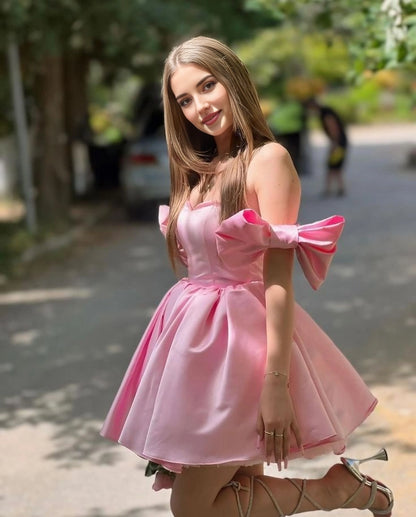 Aimishang Cute A Line Sweetheart Neck Short Homecoming Dress Summer Graduation Party Dress With Bow
