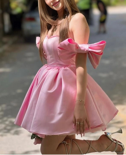 Aimishang Cute A Line Sweetheart Neck Short Homecoming Dress Summer Graduation Party Dress With Bow