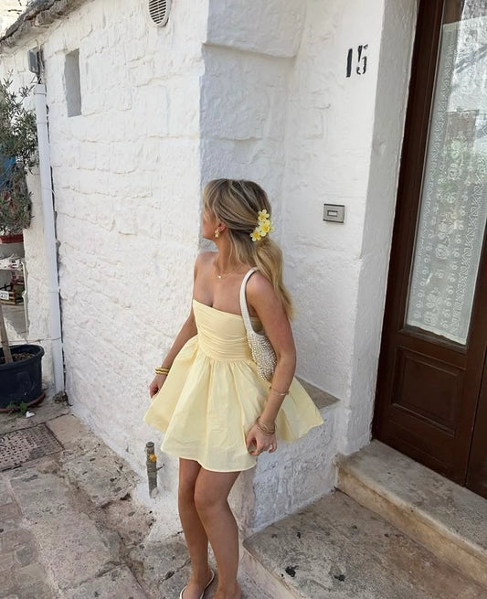 Aimishang Cute A Line Yellow Strapless Sleeveless Short Homecoming Dress Mini Summer Party Dress