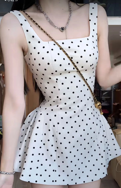Aimishang Cute A line Straps Square Neck Polka Dots Sleeveless Summer Graduation Party Dress Mini Homecoming Dress