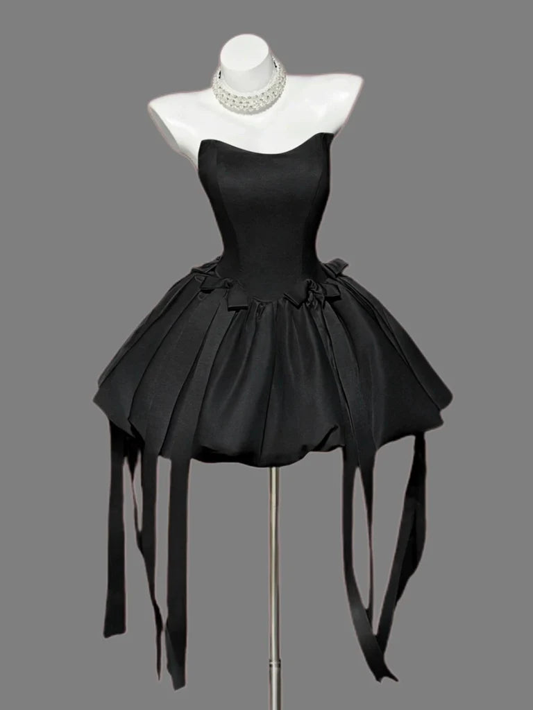 Aimishang Cute Black A Line Strapless Sleeveless Short Homecoming Dress Lovely Formal Party Dress With Bow
