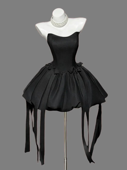 Aimishang Cute Black A Line Strapless Sleeveless Short Homecoming Dress Lovely Formal Party Dress With Bow