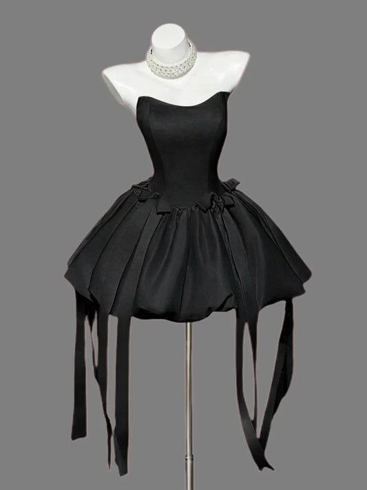 Aimishang Cute Black A Line Strapless Sleeveless Short Homecoming Dress Lovely Formal Party Dress With Bow