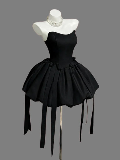 Aimishang Cute Black A Line Strapless Sleeveless Short Homecoming Dress Lovely Formal Party Dress With Bow