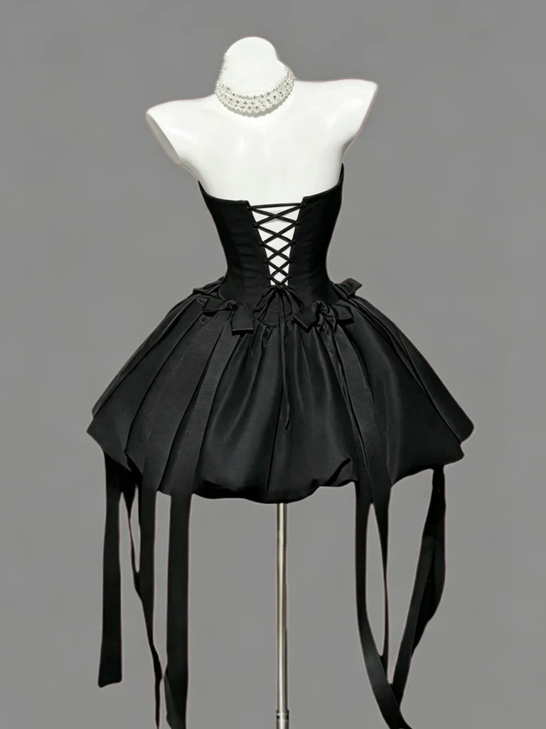 Aimishang Cute Black A Line Strapless Sleeveless Short Homecoming Dress Lovely Formal Party Dress With Bow
