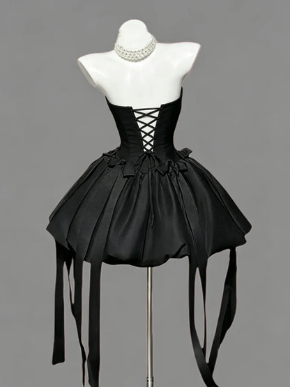 Aimishang Cute Black A Line Strapless Sleeveless Short Homecoming Dress Lovely Formal Party Dress With Bow