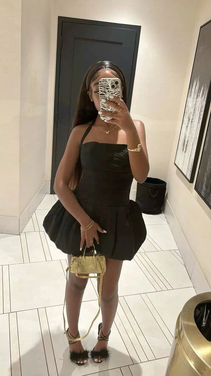 Aimishang Cute Black Halter Neck A-Line Sleeveless Short Summer Birthday Party Dress Lovely Homecoming Dress