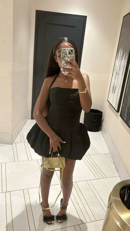 Aimishang Cute Black Halter Neck A-Line Sleeveless Short Summer Birthday Party Dress Lovely Homecoming Dress