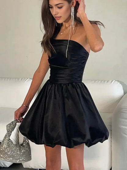 Aimishang Cute Black Strapless A Line Sleeveless Pleated Short Homecoming Dress Fashion Summer Birthday Party Dress
