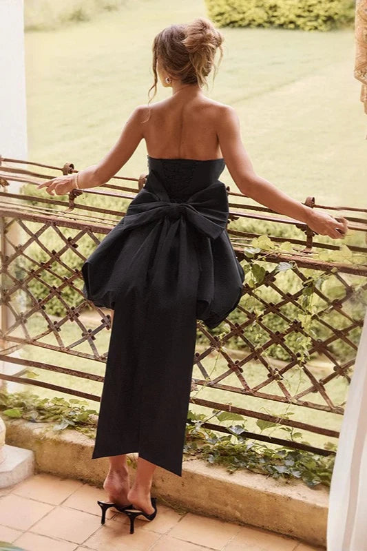 Aimishang Cute Black Strapless A Line Sleeveless Short Homecoming Dress Lovely Summer Birthday Party Dress With Bow