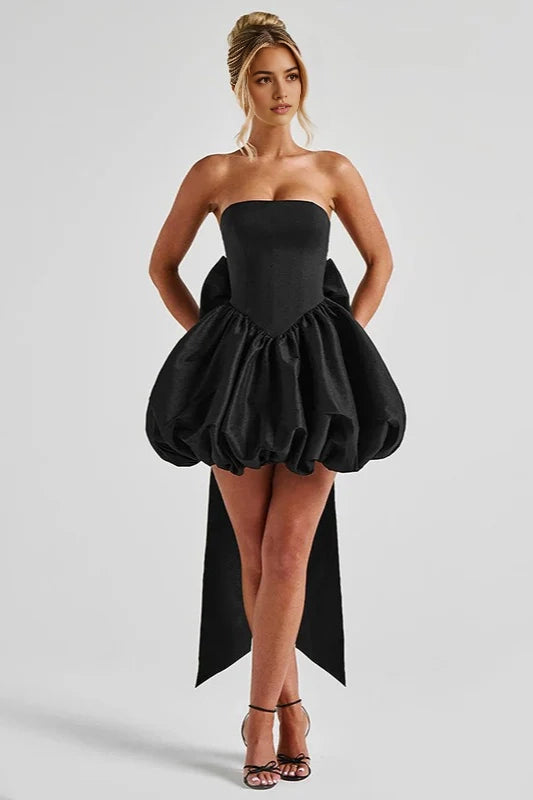 Aimishang Cute Black Strapless A Line Sleeveless Short Homecoming Dress Lovely Summer Birthday Party Dress With Bow
