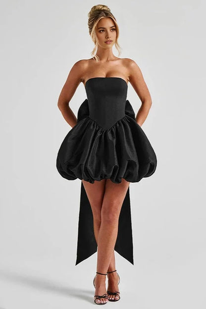 Aimishang Cute Black Strapless A Line Sleeveless Short Homecoming Dress Lovely Summer Birthday Party Dress With Bow