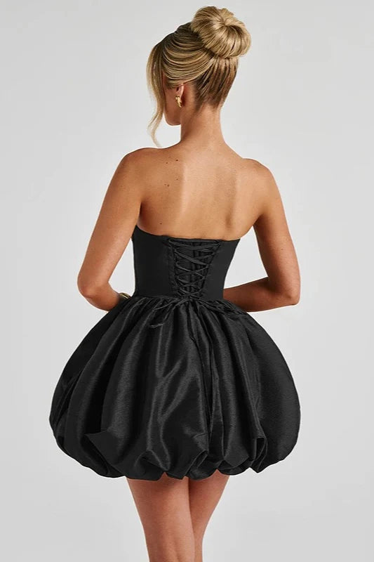 Aimishang Cute Black Strapless A Line Sleeveless Short Homecoming Dress Lovely Summer Birthday Party Dress With Bow