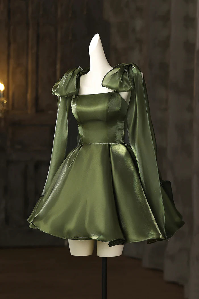 Aimishang Cute Green A Line Straps Sleeveless Short Party Prom Dress Lovely Homecoming Dress with Bow