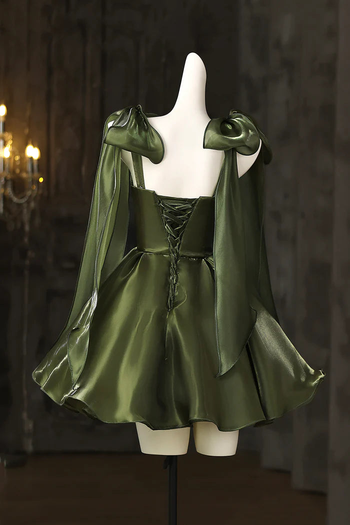 Aimishang Cute Green A Line Straps Sleeveless Short Party Prom Dress Lovely Homecoming Dress with Bow