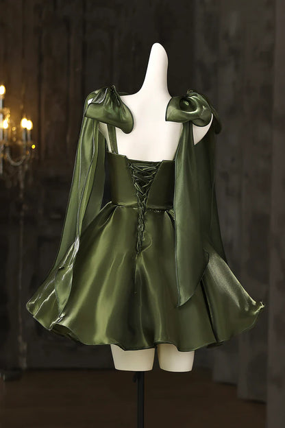Aimishang Cute Green A Line Straps Sleeveless Short Party Prom Dress Lovely Homecoming Dress with Bow