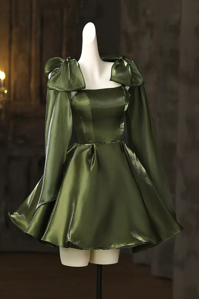 Aimishang Cute Green A Line Straps Sleeveless Short Party Prom Dress Lovely Homecoming Dress with Bow