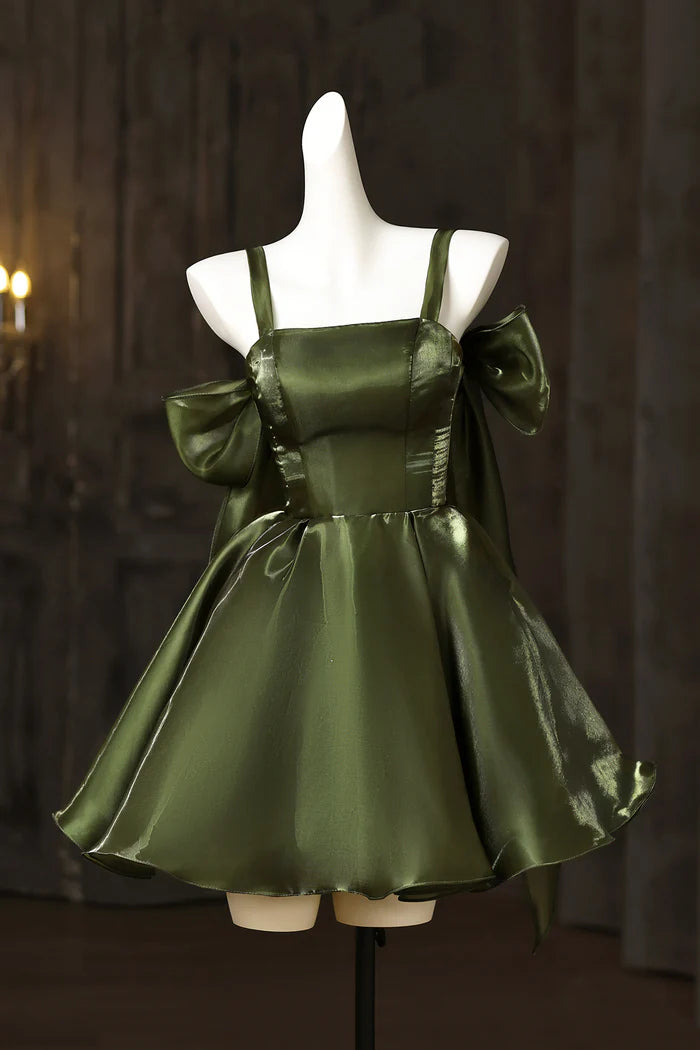 Aimishang Cute Green A Line Straps Sleeveless Short Party Prom Dress Lovely Homecoming Dress with Bow