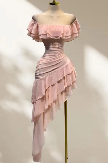 Aimishang Elegant Off Shoulder Pleated Ruffles Summer Party Dress Lovely Homecoming Dress