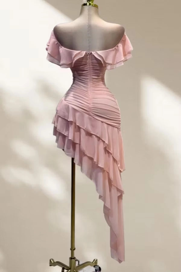 Aimishang Elegant Off Shoulder Pleated Ruffles Summer Party Dress Lovely Homecoming Dress