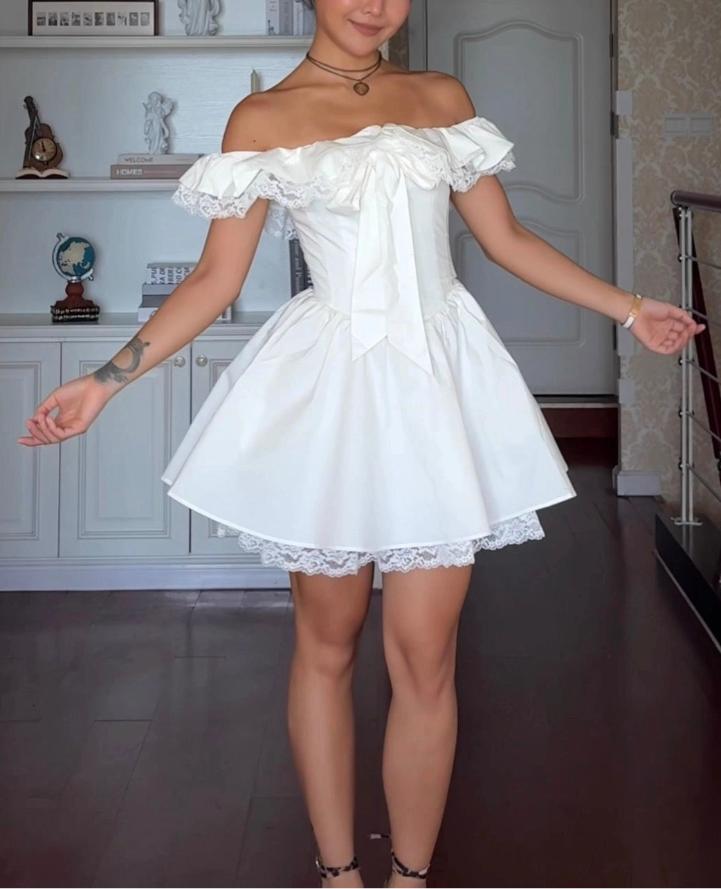 Aimishang Cute Off The Shoulder A Line Short Summer Homecoming Dress Lovely Graduation Party Dress With Bow