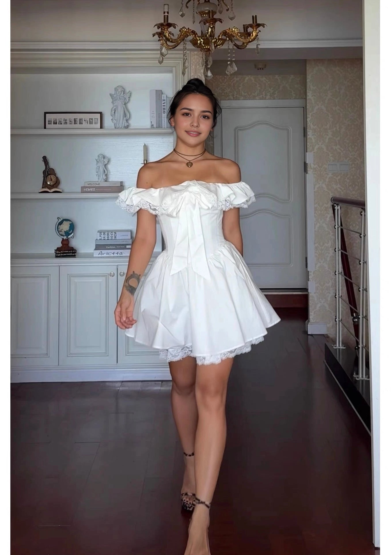 Aimishang Cute Off The Shoulder A Line Short Summer Homecoming Dress Lovely Graduation Party Dress With Bow