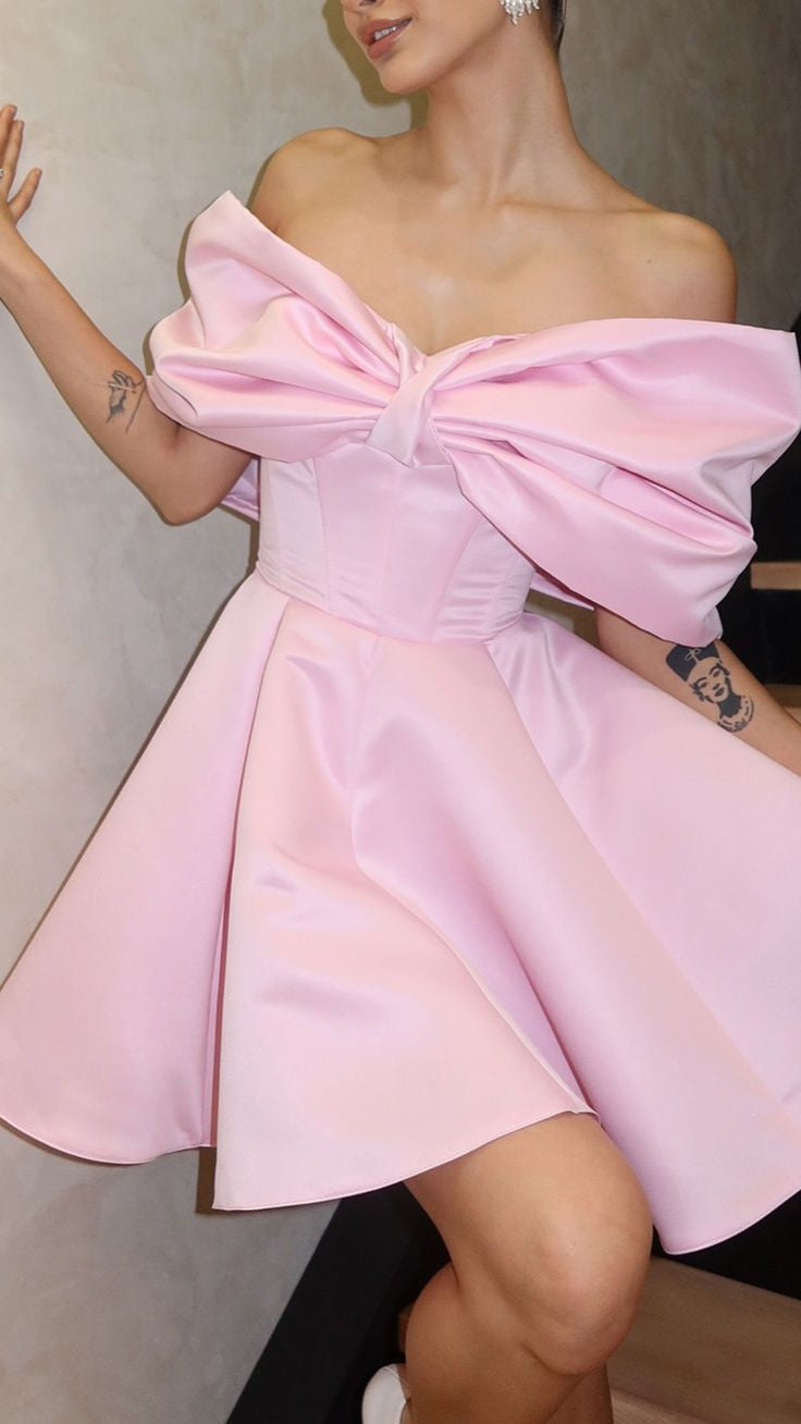 Aimishang Cute Off The Shoulder Bow A-line Short Birthday Party Dress Sweet Cocktail Homecoming Dress