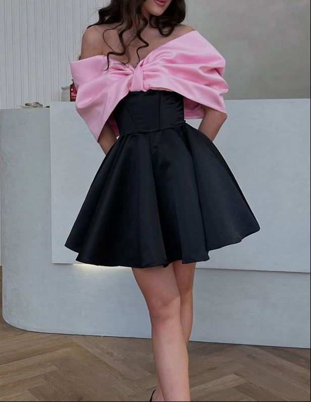 Aimishang Cute Off The Shoulder Bow A-line Short Birthday Party Dress Sweet Graduation Homecoming Dress
