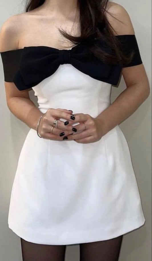 Aimishang Cute Off the Shoulder Bow A Line Short Formal Party Dress Lovely Mini Birthday Homecoming Dress