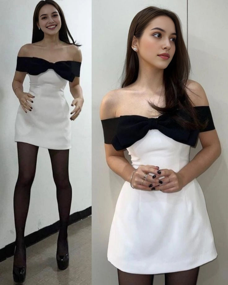 Aimishang Cute Off the Shoulder Bow A Line Short Formal Party Dress Lovely Mini Birthday Homecoming Dress