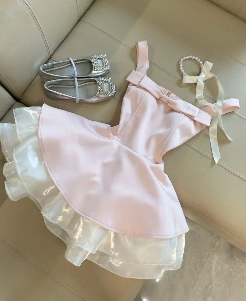 Aimishang Cute Pink A Line Straps Sleeveless Short Homecoming Dress Summer Mini Birthday Party Dress With Bow