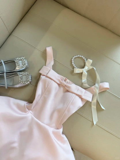Aimishang Cute Pink A Line Straps Sleeveless Short Homecoming Dress Summer Mini Birthday Party Dress With Bow