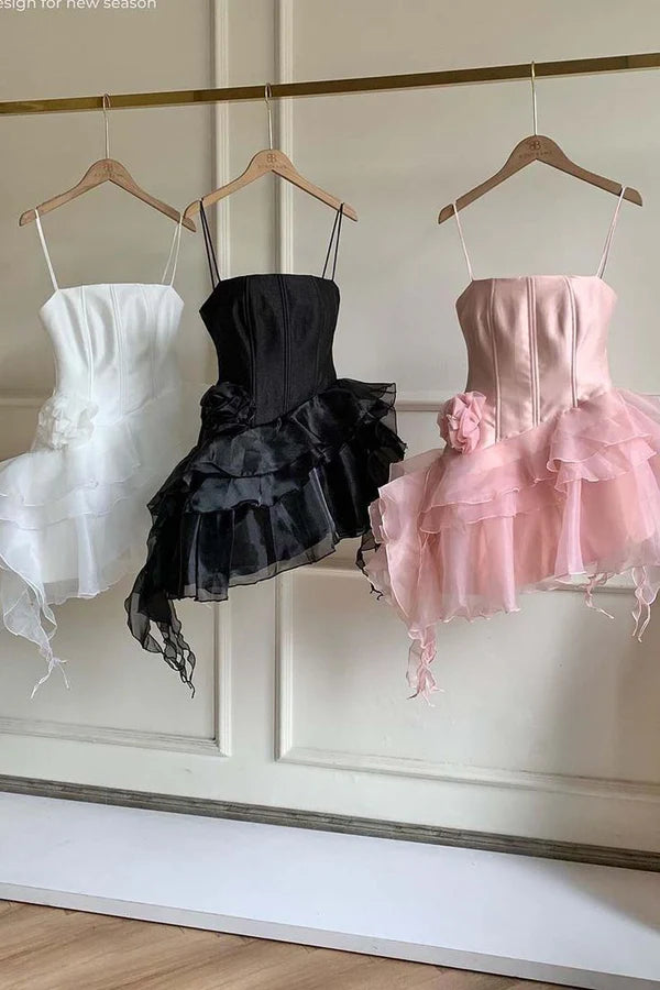 Aimishang Cute Ruffles Mini Birthday Dress Homecoming Dress Party Dress With Flower Graduation Dress