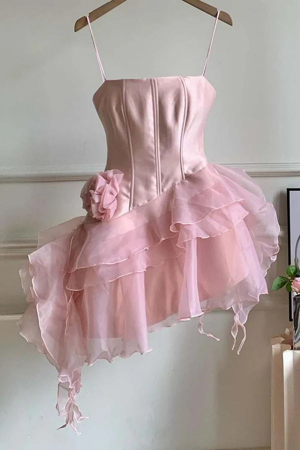 Aimishang Cute Ruffles Mini Birthday Dress Homecoming Dress Party Dress With Flower Graduation Dress