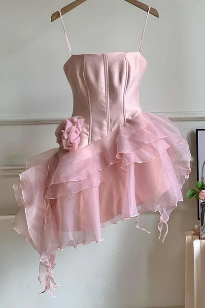 Aimishang Cute Ruffles Mini Birthday Dress Homecoming Dress Party Dress With Flower Graduation Dress