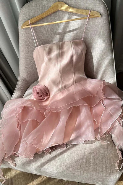Aimishang Cute Ruffles Mini Birthday Dress Homecoming Dress Party Dress With Flower Graduation Dress